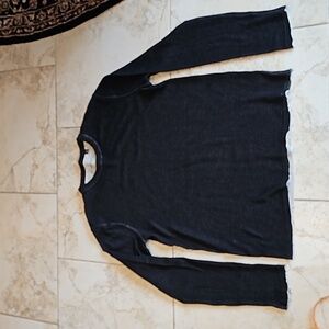 John Varvatos men's double layer sweater. Black/cream stripe. Size M